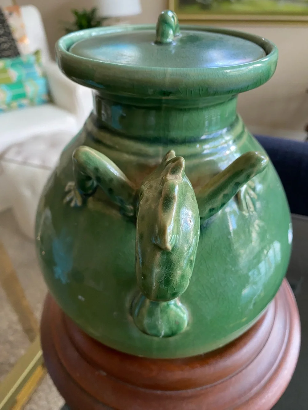 VTG 1980s Alien Xenomorph Chestburster Green Ceramic Pitcher w Lid Display Base
